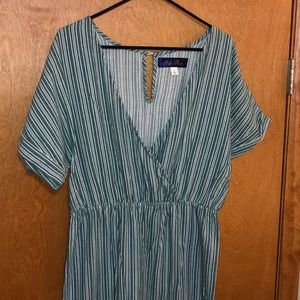 NWOT Green and white striped jumpsuit